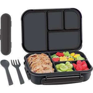 Bento Box Adult Lunch Box,Kids Child Lunch Box-Leak-Proof Bento Box with Utensil,Lunch Containers for Adults Men Women with 4 Compartments,Microwave & Dishwasher & Freezer Safe(Dark Gray)