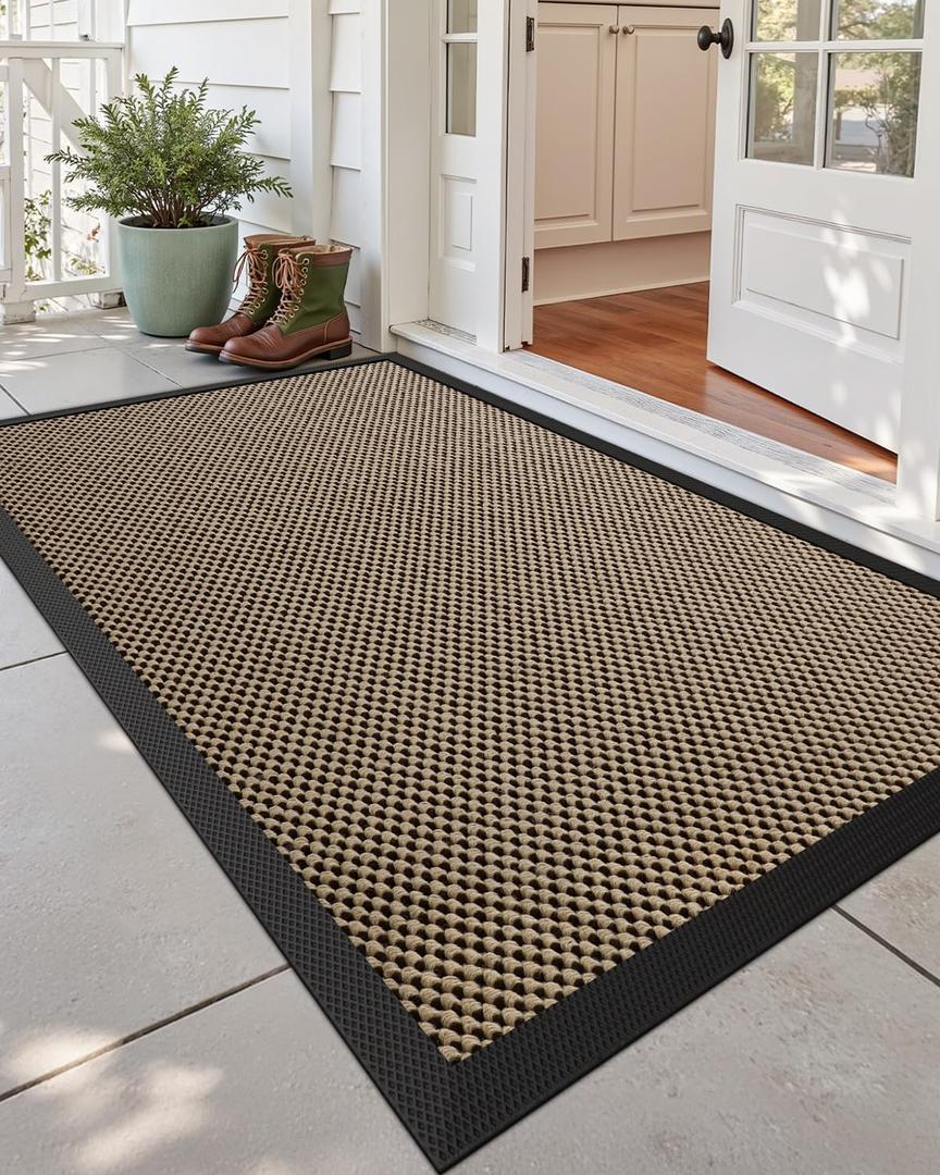 DEXI Front Door Mat Outside Entrance 36x60 Rubber Entry Doormat Beige