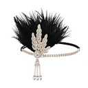 1920s Flapper Headpiece Roaring 20s Feather Headband Great Chain Hair Accessories Vintage Wedding Leaf Pearl (Black)