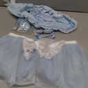 Foxiny Stockings Mini Skirt Mesh Sheer Lace Halloween Costume Maid Outfit Lingerie with Thong Set 4 Piece Women Rolepaly See Through Matching Bra Panty Underwear Light Blue Medium