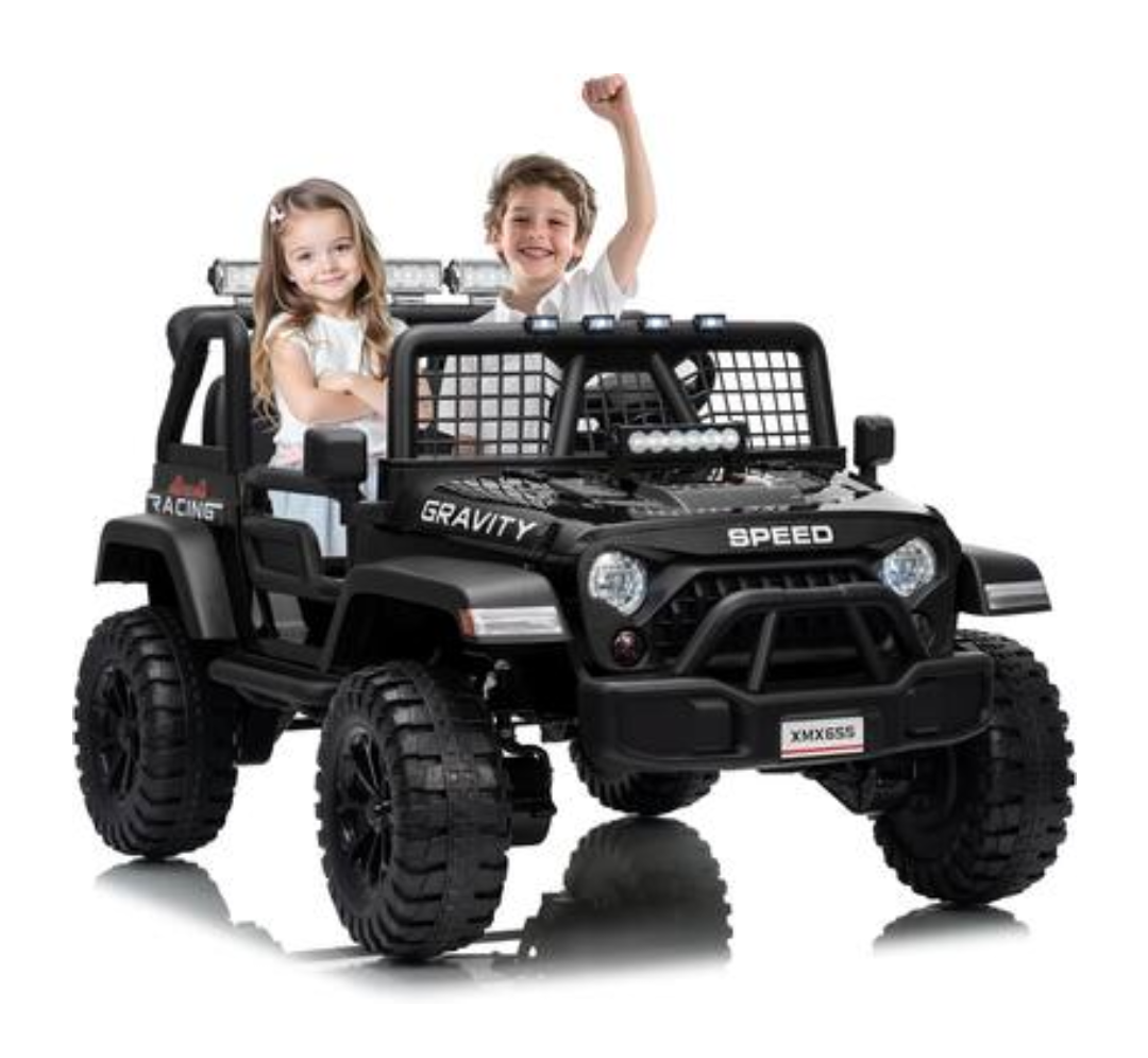 GAOMON - 24V 2-Seater Kids Electric Truck with Parent Remote Control, 100Min Ride-on Car, 4WD Dual Motor, 2 Speeds - Black