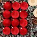12 Pack Velvet Christmas Ball Ornaments Large Flocked Christmas Tree Hanging Ornaments Shatterproof Flocked Decorative Balls for Xmas Tree Decorations (Red, 3.15inch)