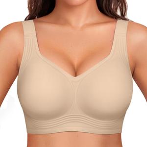 OEAK Womens Wireless Jelly Bra Plus Size Supportive Seamless Bras Full Coverage Push Up Comfortable No Underwire Tshirt Bras (Beige, XXL)
