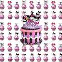 Educatgame 48 Kawaii Cupcake Toppers with 1 Happy Birthday Cake Topper, Cute Anime Themed Party Supplies, Perfect for Birthday Party Decorations (A)
