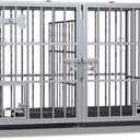 aboxoo 42/48 inch Heavy Duty Metal Dog Crate for 2 Dogs/Large Dog,All Metal Open Top,Dog Kennel Indoor with Wheels,Floor Grid, Tray, Divider and Feeding Bowl (Sliver)