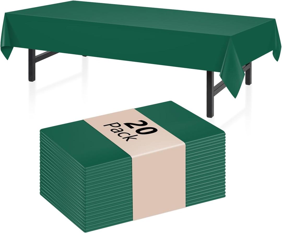 20 Pack Dark Green Rectangle Plastic Tablecloth, 54"x 108" Disposable Table Cloth Party Table Cover, Plastic Table Cloth for Birthday Wedding Party