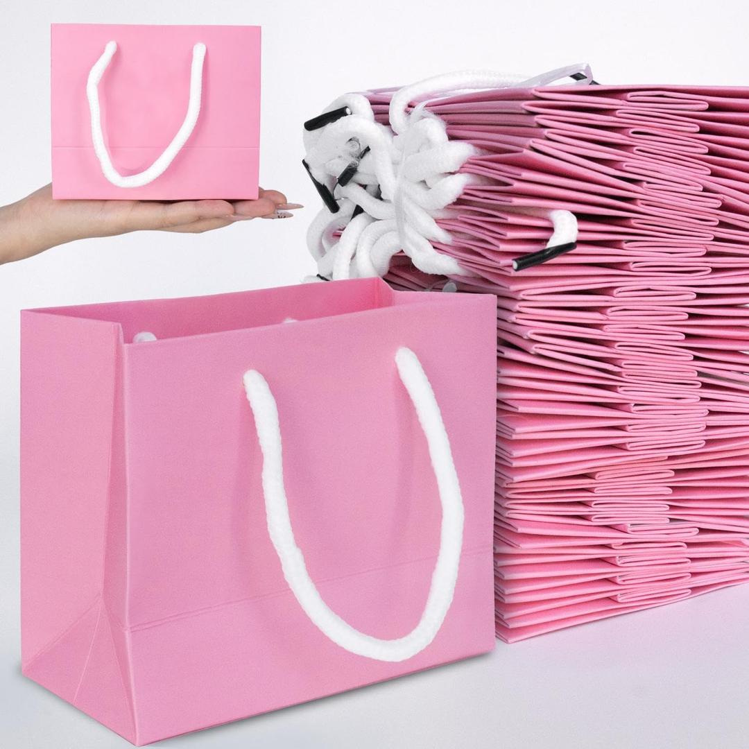 Kreapa 30 Pcs 4x5x2 Inches Extra Small Gift bags, Mini Gift Bags With Handles For Kids Birthday, Baby Shower, Wedding And Party Supplies(Pink)