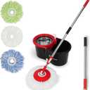 Simpli-Magic 360 Spin Mop and Bucket with Wringer 3 High-Absorbent Microfiber Washable Heads Spinning Mop and Bucket Set for All Types Floor Cleaning (Black)