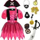 SIZGAROOT Girls Pirate Costume Kids with Accessories Halloween Party Dress Up (3-4T, Pink)