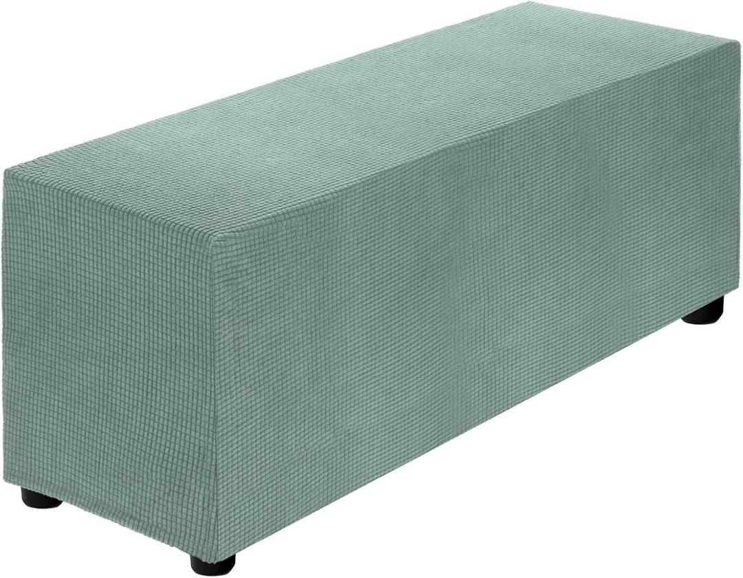 uxcell Stretch Ottoman Cover Rectangular Oversized Square Ottoman Slipcover with Elastic for Foot Stool Living Room Bedroom Fit Length 101-127cm / 40"-50", Large, Bean Green