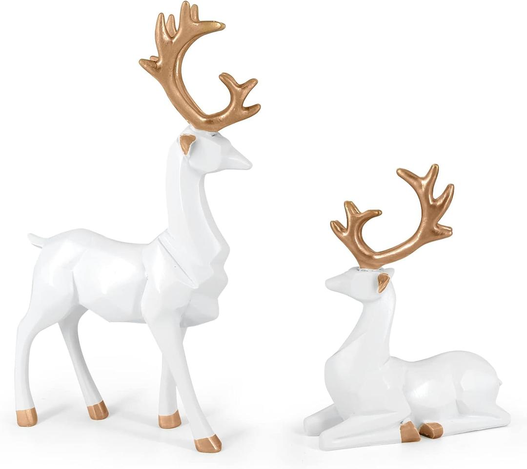 Reindeer Ornaments Statue,Reindeer Christmas Decoration,Deer Gifts for Women, Mom Gifts,Deer Decorations Applicable Home, Office,Bookshelf TV Stand, Shelf, Living Room(Origami Big, White)