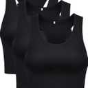 3 Pieces Crop Tops for Women, Workout Tops Basic Cropped Tank Tops Sleeveless Racerback Sports Gym Crop Tank for Teen Girls (Large, Black)