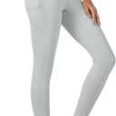 MAGCOMSEN Leggings with Pockets for Women Tummy Control Yoga Leggings Workout Gym Exercise Pants Light Gray, S
