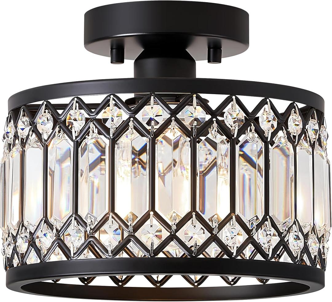 Crystal Black Ceiling Light, Modern Semi Flush Mount Ceiling Lighting Fixture, Round Hallway Lighting Fixtures for Kitchen Entryway Bedroom Laundry Room, 1-Light, 9 Inch Crystal Black Ceiling Light, Modern Semi Flush Mount Ceiling Lighting Fixture, Round Hallway Lighting Fixtures for Kitchen Entryway Bedroom Laundry Room, 1-Light, 9 Inch