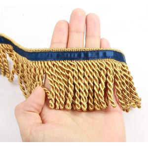 Bullion Fringe Trim and Embellishments 5/10 Yard X 2.5 Inches Fabric Trims Sewing DIY Decoration for Clothes Gold Hebrew Fringes with Blue Ribbon