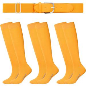 Haysandy Baseball or Softball Sock and Belt Combo Set 3 Football Baseball Socks with Softball Belt for Youth Boys Kids (Small, Gold)