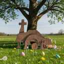 Thyle 7 Pcs The Empty Tomb Easter Scene and Cross Decoration Easter Jesus Resurrection Yard Sign with Stakes Jesus Nativity Scene Religious Christian Decoration for Outdoor Garden Porch Lawn