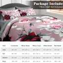 Comforter Set Queen Size, Rose Flower Leaves 7 Pcs Bedding for Kids and Adults, Painting Vintage Bed Sheet Sets with Fitted Sheet 2 Pillowcases & 2 Shams for Bedroom Bed Decor