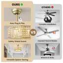 RUIYEY Crystal Ceiling Fans with Lights: 19.7" Fandelier Low Profile Ceiling Fans with Remote Control, 7 Blades 6 Speeds E12 6 Light Caged Flush Mount Ceiling Light Fixtures for Bedroom Kitchen