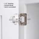 Decobasics 10 Pack 1/2" Overlay Brushed Nickel Cabinet Hinges for Cabinet Doors (5 Pairs)  Self-Closing Semi-Wrap Face Frame Hinges for Cupboard & Kitchen Doors w/Screws & Quiet Bumpers