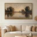 Large Framed Neutral Landscape Wall Art, Country Riverside Canvas Print