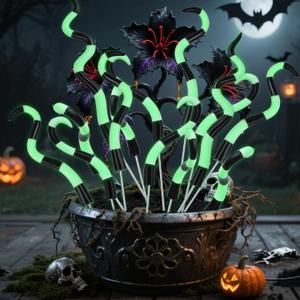 12Pcs Halloween Sandworm Decoration Glow in The Dark Sandworm Plant Stakes Black and White Striped Stakes Spooky Decorative Garden Stakes Resin Tentacle Plant Decor for Front Porch Lawn Ornaments