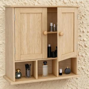 TaoHFE Natural Wooden Color Bathroom Wall Cabinet with 2 Door Adjustable Shelves,Over The Toilet Storage Wall Mounted Medicine Cabinets for Bathroom Laundry Room Kitchen