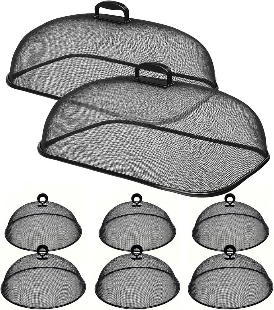 8 Pack Metal Mesh Screen Food Covers, 2 Large (18.5”) and 6 Small (11”) Sets, Reusable Metal Mesh Food Covers for Outdoors, Camping, Picnics and Parties