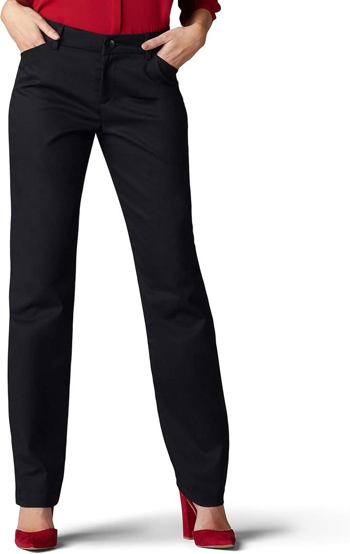 Lee Women's Wrinkle Free Relaxed Fit Straight Leg Pant (16 Long, Black)