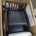 Poly & BARK Verity Leather Accent Chair  Armchair with Walnut Wood Frame  Fashion-Forward Lounge Seating for Living Room  Upholstered in Midnight Blue Leather for Modern Style