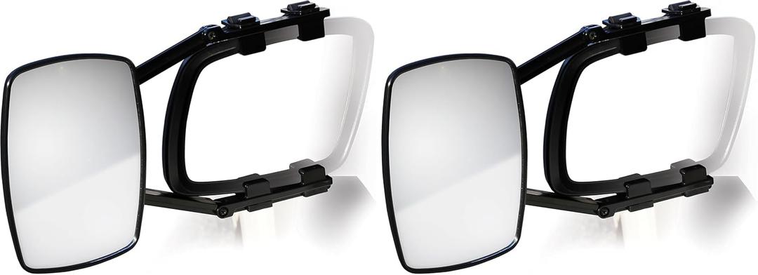 Camco Clamp-On Towing Mirror - Securely Clamps onto Your Vehicle's Mirror to Increase Visibility While Towing (25650), Black (Pack of 2)