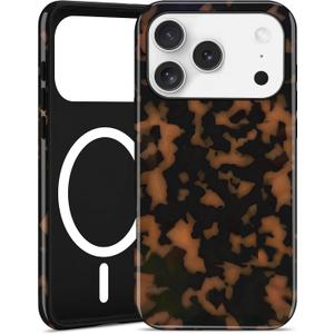 Jusy Compatible with MagSafe Brown Tortoise Shell Print Phone Case for iPhone 17 Pro, Amber Trendy Luxury Magnetic Soft TPU and Hard PC Protective Phone Cover for Women Girls - Yellow