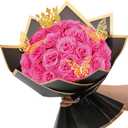 Waipfaru Glitter Roses Bouquet, DIY Fake Flowers Bouquet, Birthday Gifts for Women Mom, 24 Pcs Hot Pink Rose for Wife Girlfriend Valentines, Mothers Day, Anniversary, Graduation