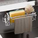 TAILI Sponge Holder with Strong Suction Cup, 4-in-1 Rustproof Sink Organizer - Sink Caddy Holds Sponges, Brushes, Stoppers & Scrapers -Silver (7.28" x 2.36")