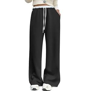 HeSaYep Women's Wide Leg Sweatpants High Waist Baggy Sweat Pants Straight Leg Drawstring Elastic Waisted Pants with Pockets, Black XS