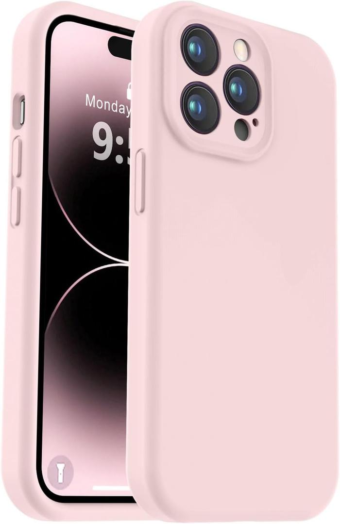 Vooii Compatible with iPhone 14 Pro Case, Liquid Silicone Upgrade [Camera Protection] [Soft Anti-Scratch Microfiber Lining] Shockproof Phone Case for iPhone 14 Pro 6.1 inch - Chalk Pink