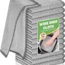 12PCS Non-Scratch Wire Dishwashing Rags, Multipurpose Wire Dishcloth, Silver Wire Cleaning Cloths for Home/Kitchen (Silver, 7.87 x 7.87 inches - 12PCS)