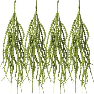Suncalla 4 Pcs Green 35 Inch Amaranthus Artificial Flower Hanging Plants Fake Amaranthus Flower Dried Preserved Bleached Wisteria for Wedding Christmas DIY Bouquet Garlands Home Wall Decor