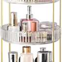 360 Rotating Makeup Organizer for Vanity, 3 Tier Perfume Organizers Skincare Organizers and Storage for Bathroom Countertop, Spinning Cosmetic Organizer for Bedroom Dresser Counter (Clear)