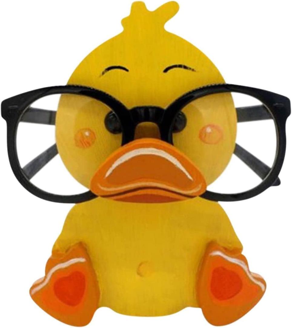 Cute Wooden Animal Glasses Holder Carving Sunglasses Eyeglass Display Stand Rack Home Office Desktop Decoration Gift for Kids (Yellow Duck)