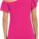 LEIYEE Womens Summer Off The Shoulder Tops Sexy Casual Cute Ruffle Short Sleeve Going Out Vacation T Shirts Blouses (XL)
