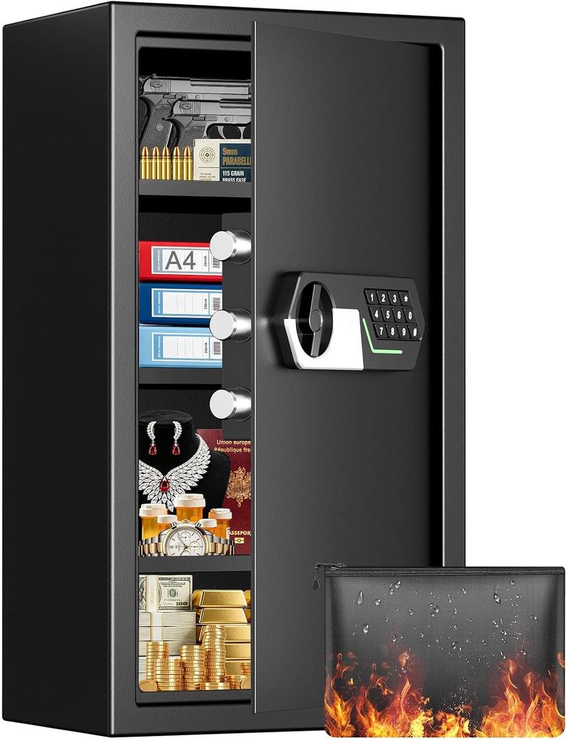 6.0 Cuft Large Home Safes Fireproof Waterproof, Anti-theft Fireproof Safe Box with Keypad Key and 3 Removable Shelves, Digital Security Safe Water and Fireproof, Document Safe for Home Money Valuables, 11.81"x13.78"x27.56"