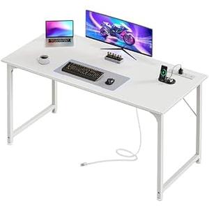 PRAISUN 47 X 20 Inch Office Computer Desk with Power Outlets and USB-C Port, Larger Gaming Desk, for Home Office, Study, Bedroom, Writing Work from Home Table, Metal Frame, White