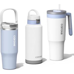 CAROTE 3-Pack Insulated Stainless Steel Water Bottles with Upgraded Leakproof Tech, Car Holder Fit & Scratch-Resistant, 32/32/40 oz Travel Straw Tumblers Set for Home/Car/Outdoor (Blue)