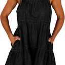 Newffr Womens Summer Denim Dress Square Neck Ruffle Trim Sleeveless Babydoll Dress Flowy Jean Dress with Pockets (Medium, Black)