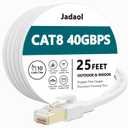 Jadaol Cat 8 Ethernet Cable 25 ft, 40Gbps 2000MHz Flat RJ45 S/FTP LAN Patch Cable, High-Speed Cat8 Network Cable for Router, Modem, Switch, Gaming Consoles, PC, Home Network & Streaming Devices, White