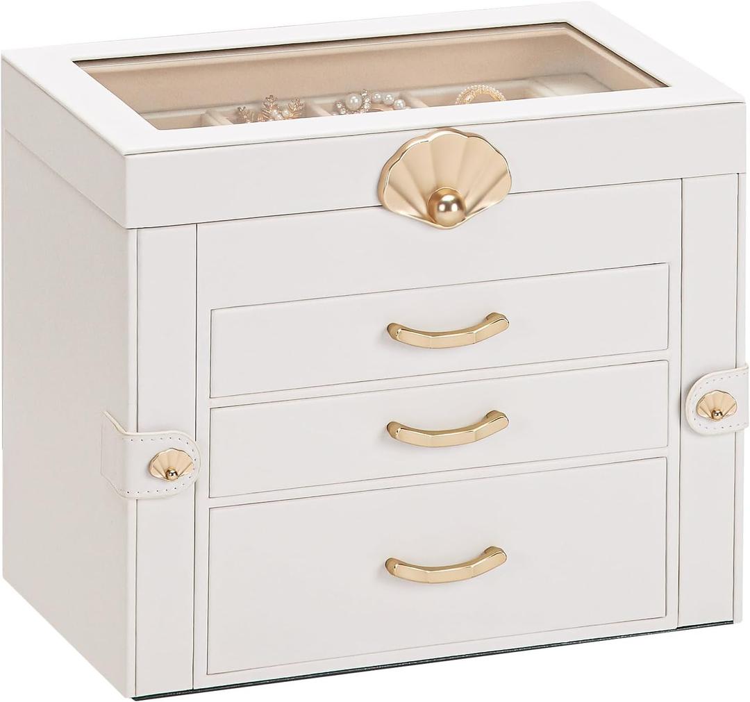 Enthralite Jewelry Box with 3 Drawers : Jewelry Display Organizer for Earrings Necklaces - Gift for Girls Women | White (XL)