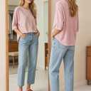Fanway&EC Women's Casual Summer Tops 3/4 Sleeve Crew Neck T Shirts Loose Fit Tunic Blouses Tee (Pink, XL)