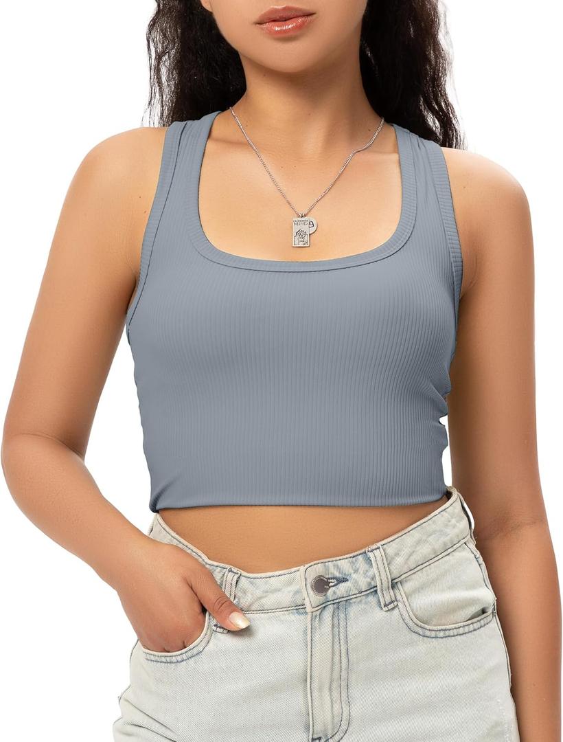 Sports Crop Tank Tops for Women Cropped Workout Tops Racerback Running Yoga Tanks Cotton Sleeveless Gym Shirts (Small, Xmist Blue)