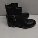 VJH confort Women's Ankle Boots, Round Toe Low Heel Comfort Elastic Booties with Side Zipper Buckle Strap (7.5, Black)